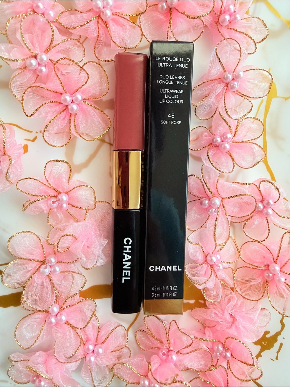 CHANEL 48 Soft Rose Lipstick Le Rouge Duo Ultrawear Liquid Lip Colour New in Box